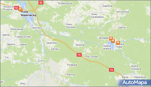mapa Wiosna gmina Radoszyce, Wiosna gmina Radoszyce na mapie Targeo