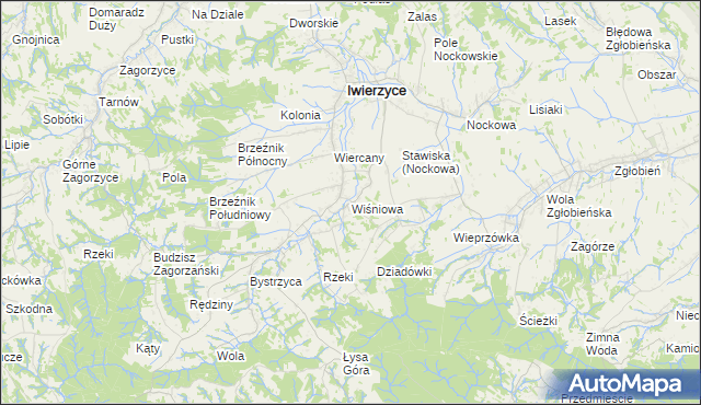 mapa Wiśniowa gmina Iwierzyce, Wiśniowa gmina Iwierzyce na mapie Targeo