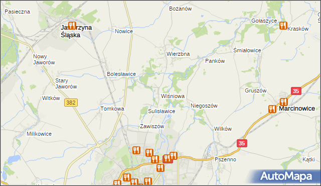 mapa Wiśniowa gmina Świdnica, Wiśniowa gmina Świdnica na mapie Targeo