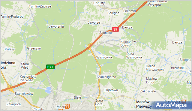 mapa Wiśniówka gmina Masłów, Wiśniówka gmina Masłów na mapie Targeo