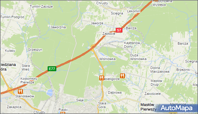 mapa Wiśniówka gmina Masłów, Wiśniówka gmina Masłów na mapie Targeo