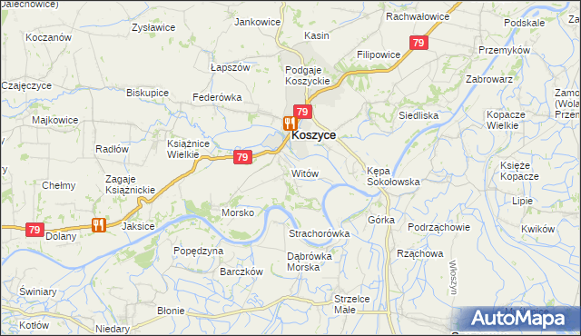 mapa Witów gmina Koszyce, Witów gmina Koszyce na mapie Targeo
