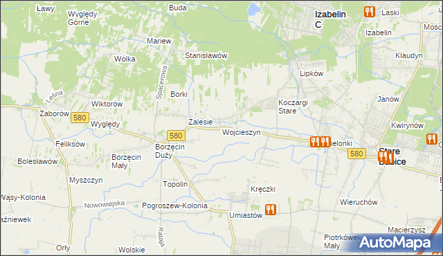 mapa Wojcieszyn gmina Stare Babice, Wojcieszyn gmina Stare Babice na mapie Targeo