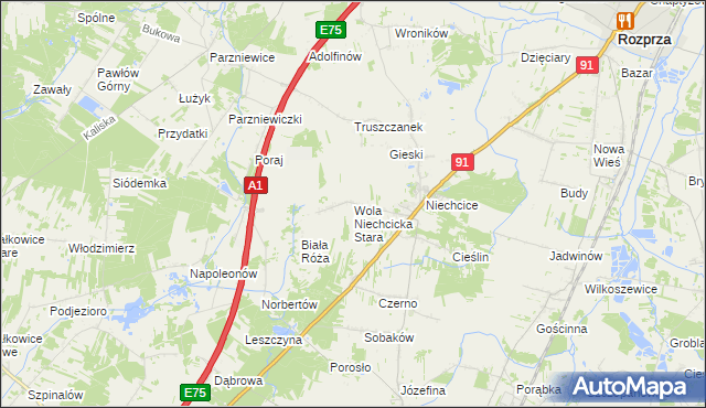 mapa Wola Niechcicka Stara, Wola Niechcicka Stara na mapie Targeo