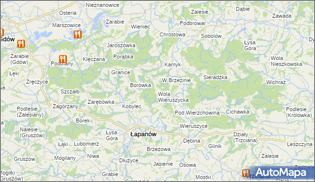 mapa Wola Wieruszycka, Wola Wieruszycka na mapie Targeo