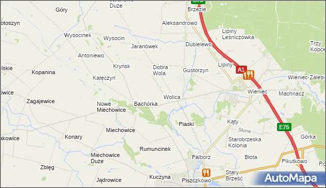 mapa Wolica gmina Brześć Kujawski, Wolica gmina Brześć Kujawski na mapie Targeo