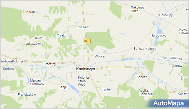 mapa Wolica gmina Kraśniczyn, Wolica gmina Kraśniczyn na mapie Targeo