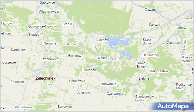 mapa Wolica gmina Żelechlinek, Wolica gmina Żelechlinek na mapie Targeo