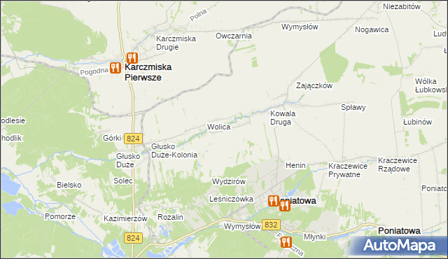 mapa Wolica-Kolonia gmina Karczmiska, Wolica-Kolonia gmina Karczmiska na mapie Targeo