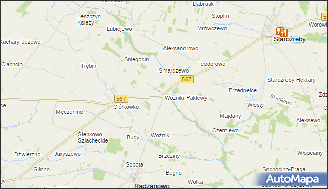 mapa Woźniki-Paklewy, Woźniki-Paklewy na mapie Targeo