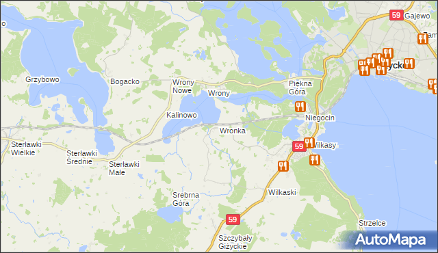 mapa Wronka gmina Giżycko, Wronka gmina Giżycko na mapie Targeo