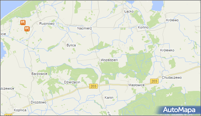 mapa Wszedzień gmina Postomino, Wszedzień gmina Postomino na mapie Targeo