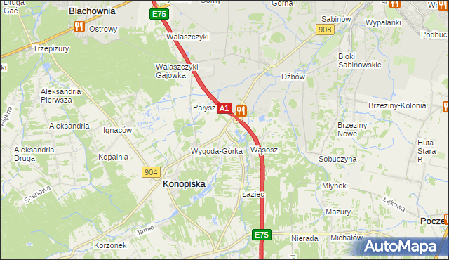 mapa Wygoda gmina Konopiska, Wygoda gmina Konopiska na mapie Targeo