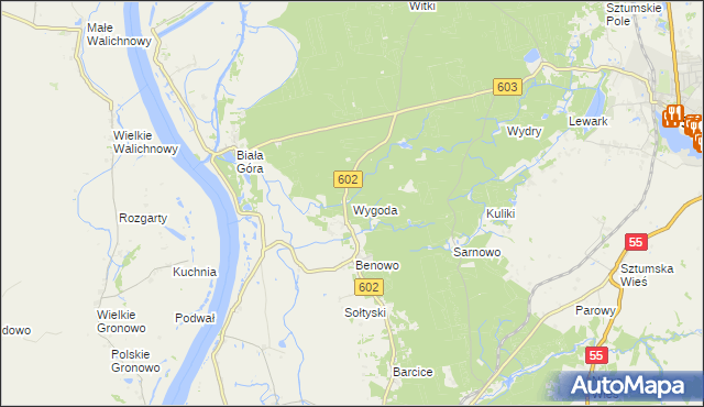 mapa Wygoda gmina Sztum, Wygoda gmina Sztum na mapie Targeo