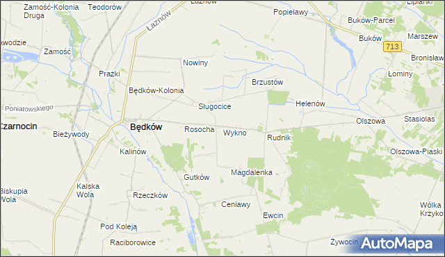 mapa Wykno gmina Będków, Wykno gmina Będków na mapie Targeo