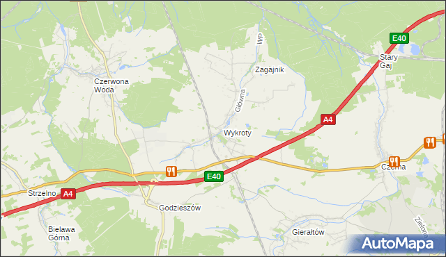 mapa Wykroty gmina Nowogrodziec, Wykroty gmina Nowogrodziec na mapie Targeo