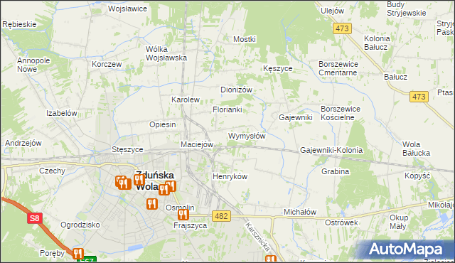 mapa Wymysłów gmina Zduńska Wola, Wymysłów gmina Zduńska Wola na mapie Targeo