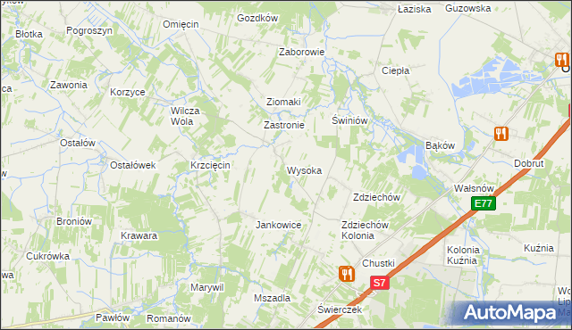 mapa Wysoka gmina Szydłowiec, Wysoka gmina Szydłowiec na mapie Targeo