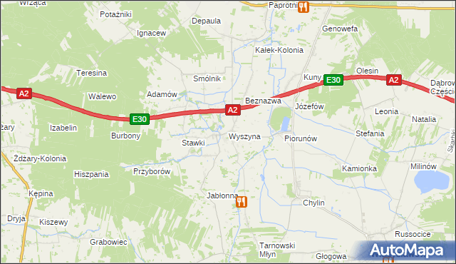 mapa Wyszyna gmina Władysławów, Wyszyna gmina Władysławów na mapie Targeo