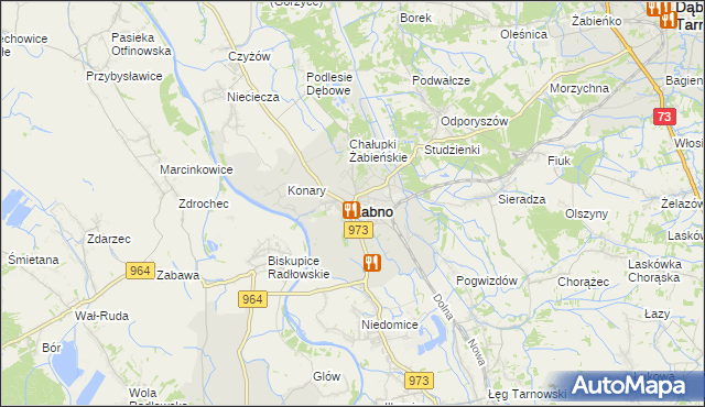 mapa Żabno powiat tarnowski, Żabno powiat tarnowski na mapie Targeo
