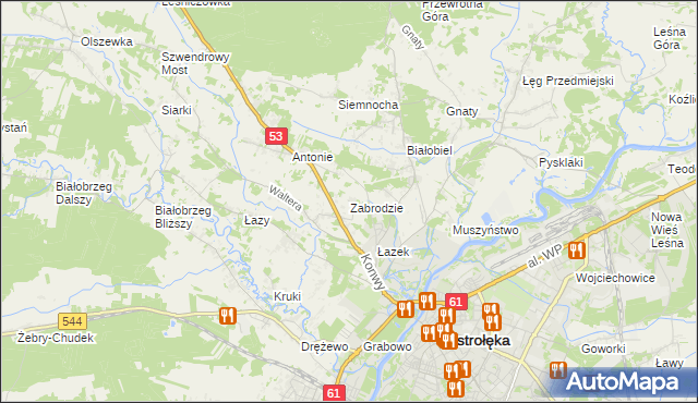 mapa Zabrodzie gmina Olszewo-Borki, Zabrodzie gmina Olszewo-Borki na mapie Targeo