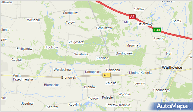 mapa Zacisze gmina Wartkowice, Zacisze gmina Wartkowice na mapie Targeo