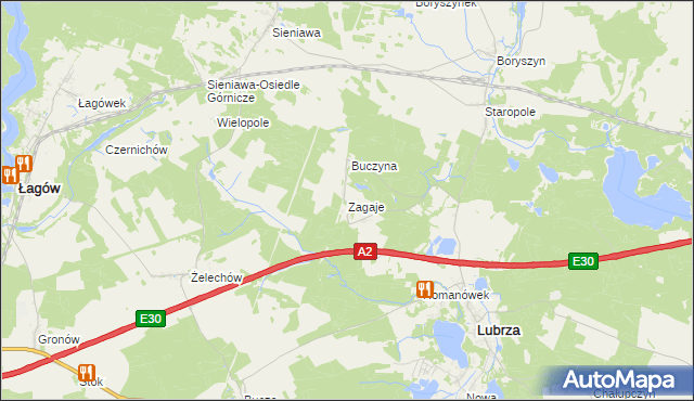 mapa Zagaje gmina Lubrza, Zagaje gmina Lubrza na mapie Targeo