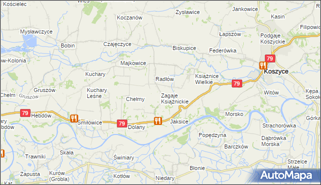 mapa Zagaje Książnickie, Zagaje Książnickie na mapie Targeo