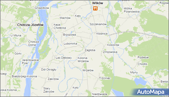 mapa Zagłoba gmina Wilków, Zagłoba gmina Wilków na mapie Targeo