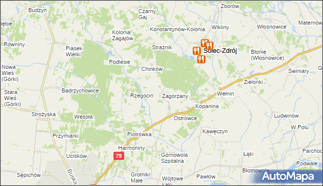 mapa Zagórzany gmina Solec-Zdrój, Zagórzany gmina Solec-Zdrój na mapie Targeo