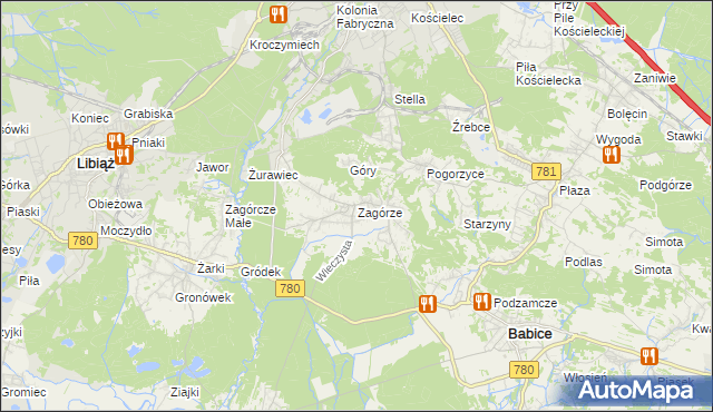 mapa Zagórze gmina Babice, Zagórze gmina Babice na mapie Targeo