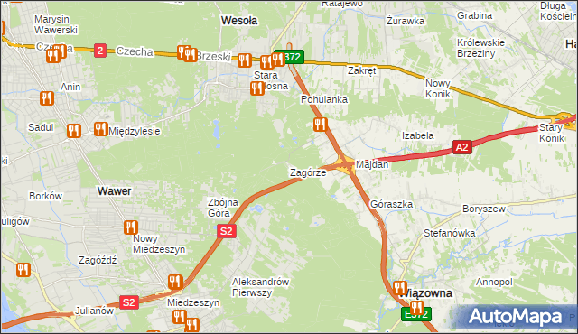 mapa Zagórze gmina Wiązowna, Zagórze gmina Wiązowna na mapie Targeo