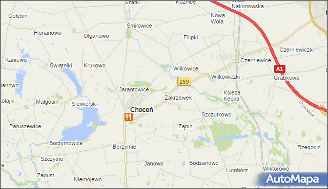 mapa Zakrzewek gmina Choceń, Zakrzewek gmina Choceń na mapie Targeo