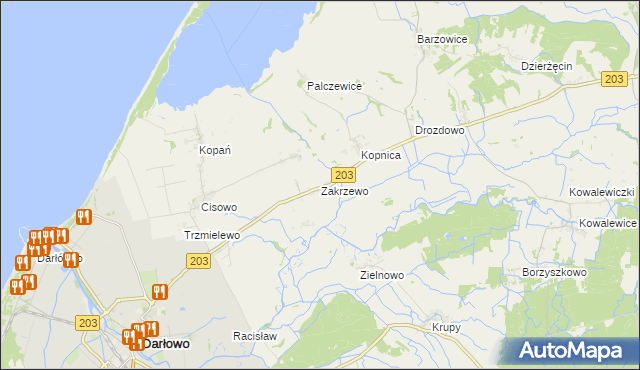 mapa Zakrzewo gmina Darłowo, Zakrzewo gmina Darłowo na mapie Targeo