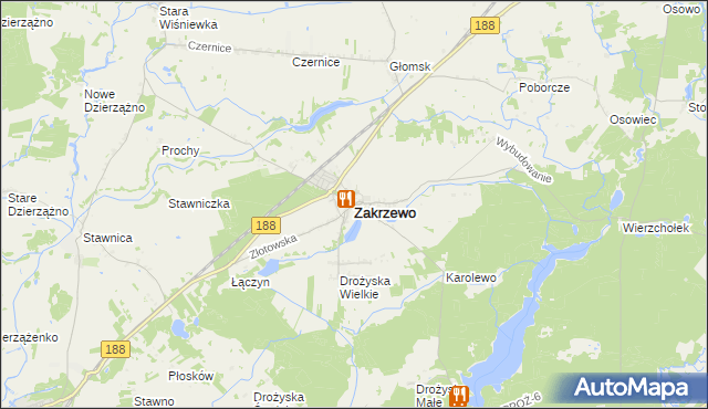 mapa Zakrzewo powiat złotowski, Zakrzewo powiat złotowski na mapie Targeo