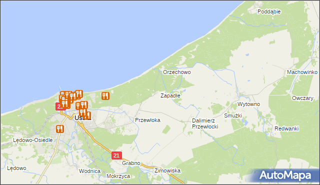 mapa Zapadłe gmina Ustka, Zapadłe gmina Ustka na mapie Targeo