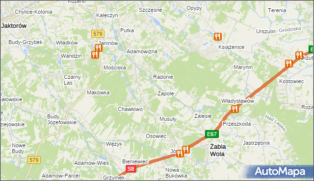 mapa Zapole gmina Grodzisk Mazowiecki, Zapole gmina Grodzisk Mazowiecki na mapie Targeo