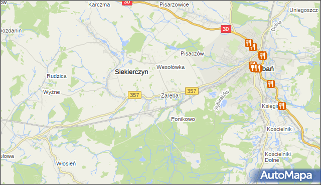 mapa Zaręba gmina Siekierczyn, Zaręba gmina Siekierczyn na mapie Targeo