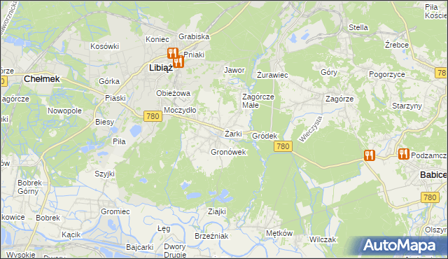 mapa Żarki gmina Libiąż, Żarki gmina Libiąż na mapie Targeo