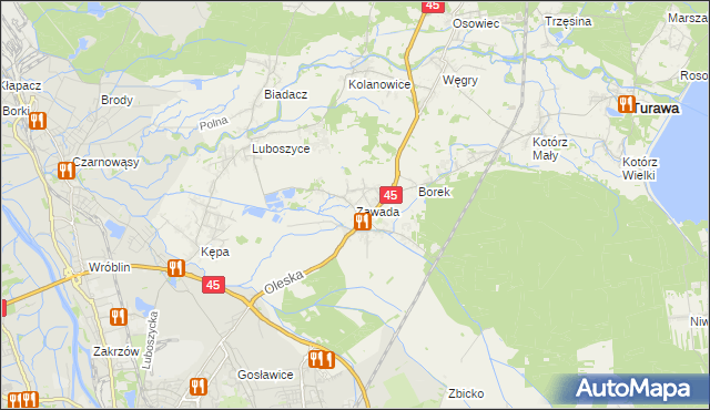 mapa Zawada gmina Turawa, Zawada gmina Turawa na mapie Targeo