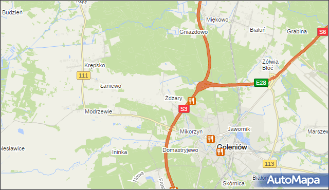 mapa Żdżary gmina Goleniów, Żdżary gmina Goleniów na mapie Targeo