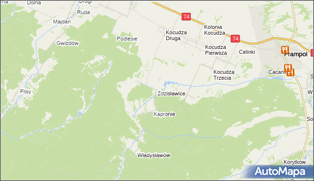 mapa Zdzisławice gmina Dzwola, Zdzisławice gmina Dzwola na mapie Targeo