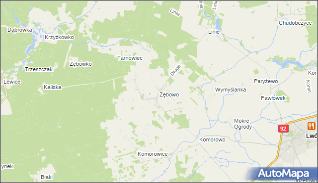mapa Zębowo gmina Lwówek, Zębowo gmina Lwówek na mapie Targeo