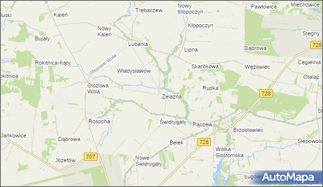 mapa Żelazna gmina Sadkowice, Żelazna gmina Sadkowice na mapie Targeo