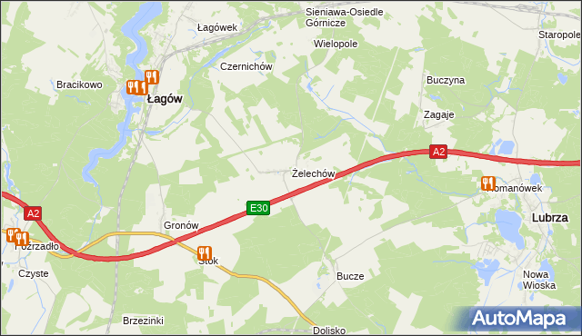 mapa Żelechów gmina Łagów, Żelechów gmina Łagów na mapie Targeo