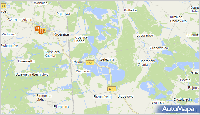 mapa Żeleźniki gmina Krośnice, Żeleźniki gmina Krośnice na mapie Targeo