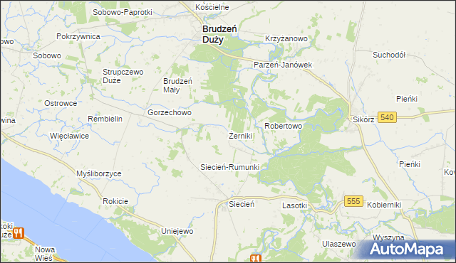 mapa Żerniki gmina Brudzeń Duży, Żerniki gmina Brudzeń Duży na mapie Targeo