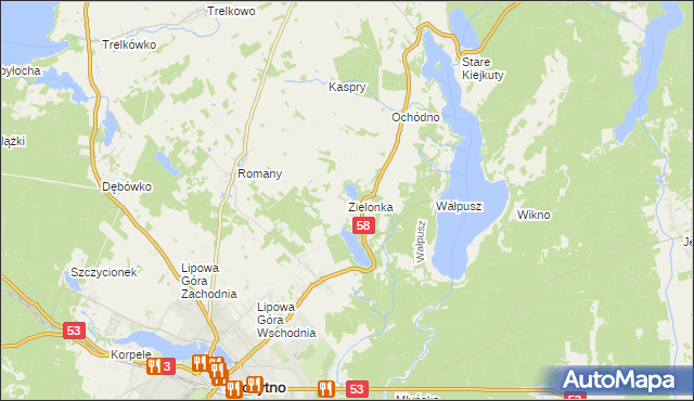 mapa Zielonka gmina Szczytno, Zielonka gmina Szczytno na mapie Targeo