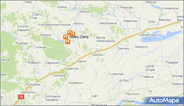 mapa Zielonki gmina Solec-Zdrój, Zielonki gmina Solec-Zdrój na mapie Targeo