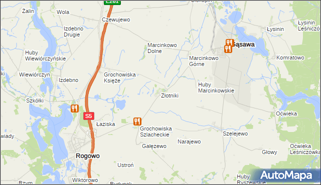 mapa Złotniki gmina Rogowo, Złotniki gmina Rogowo na mapie Targeo